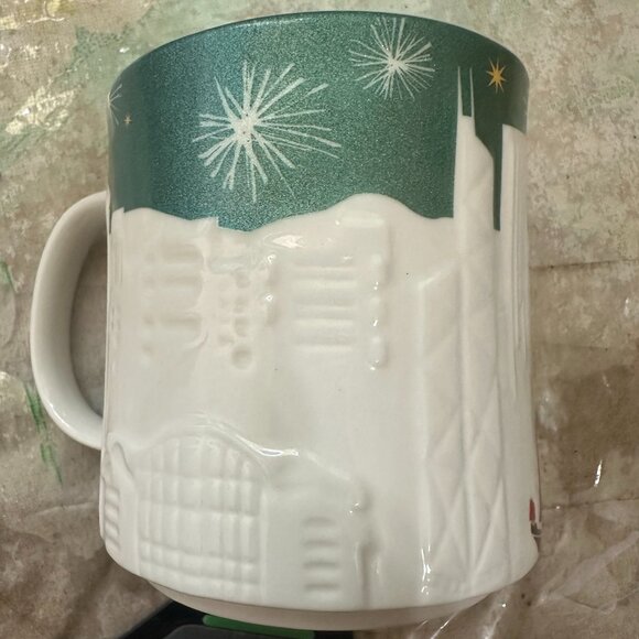 Starbucks Hong Kong Christmas 3D Green White Skyline Relief Ceramic Mug Cup 16oz - Picture 2 of 6